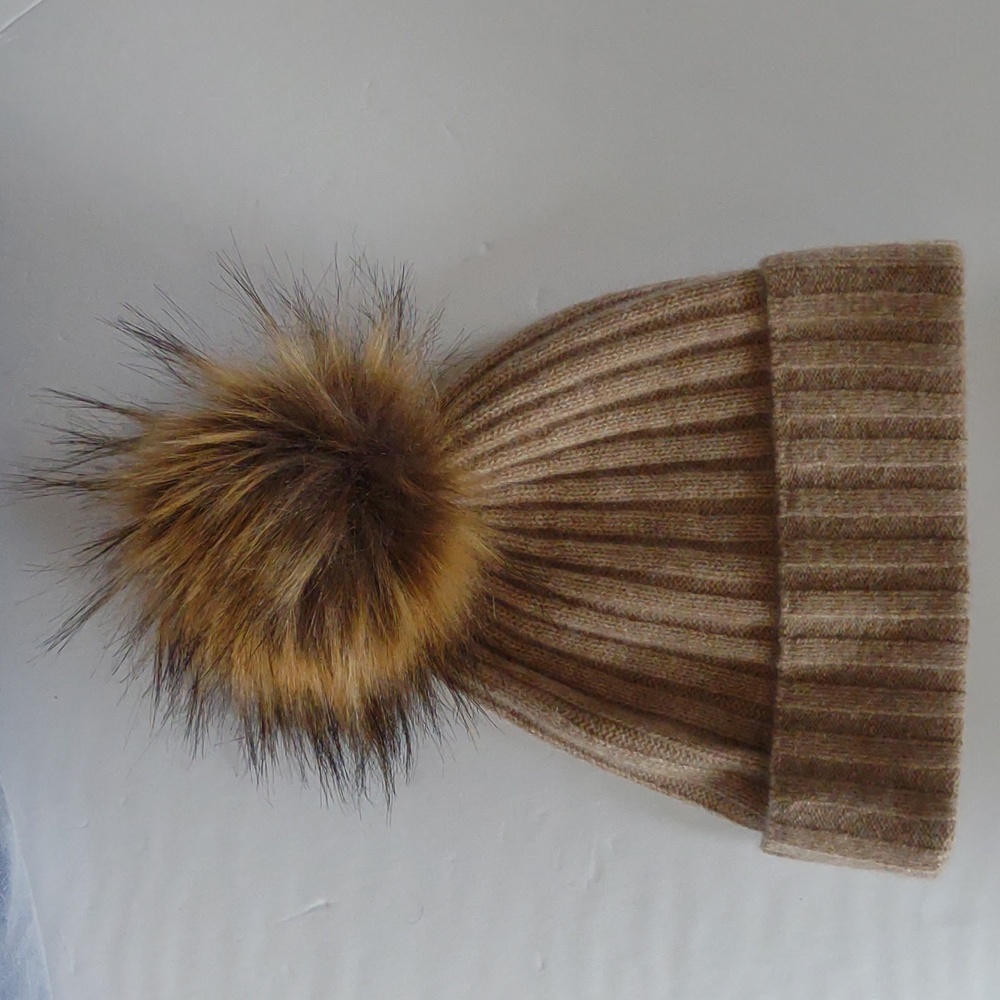 Cashmere Beanie with Faux Fur